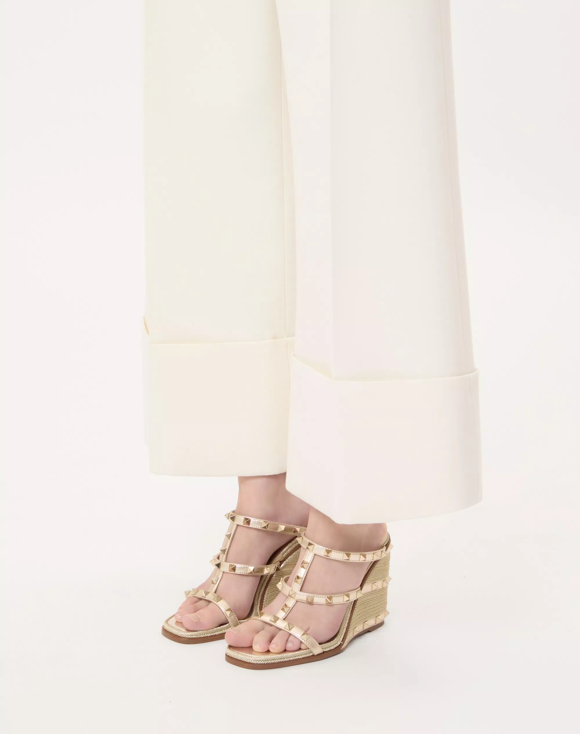 Valentino Rockstud Wedge Sandal In Laminated Nappa With Cornely Embroidery 100Mm - Image 7